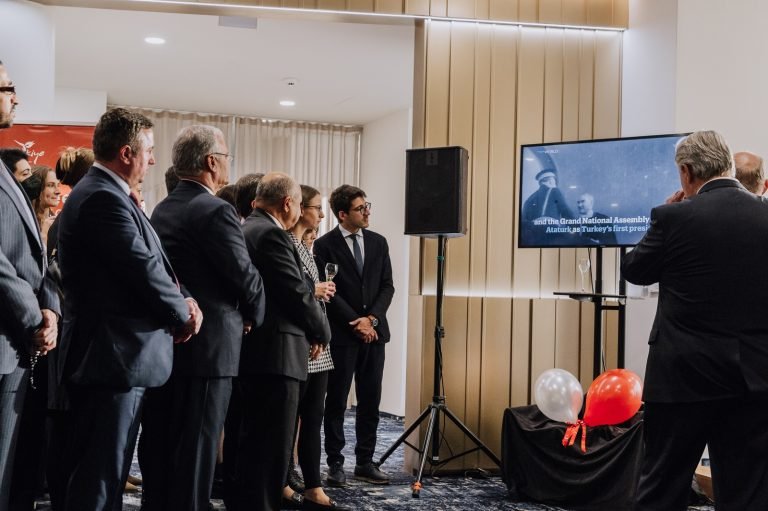 Audience listening to a speech at a formal official reception